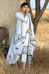 3 Piece Embroidered Lawn Suit with Embroidered Paper Cotton Dupatta PM-62051