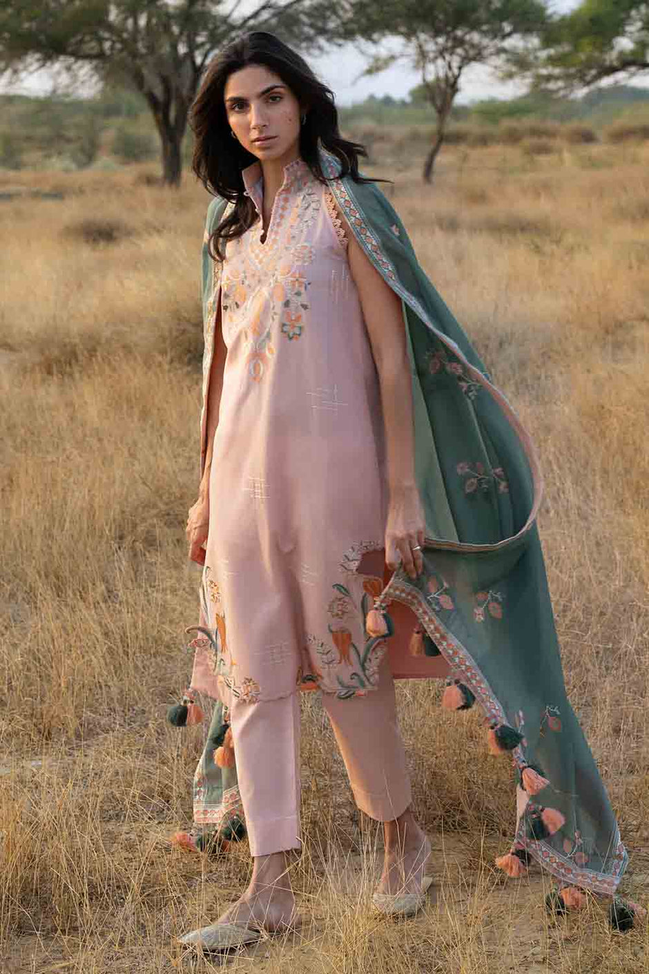 3 Piece Embroidered Lawn Suit with Embroidered Paper Cotton Dupatta