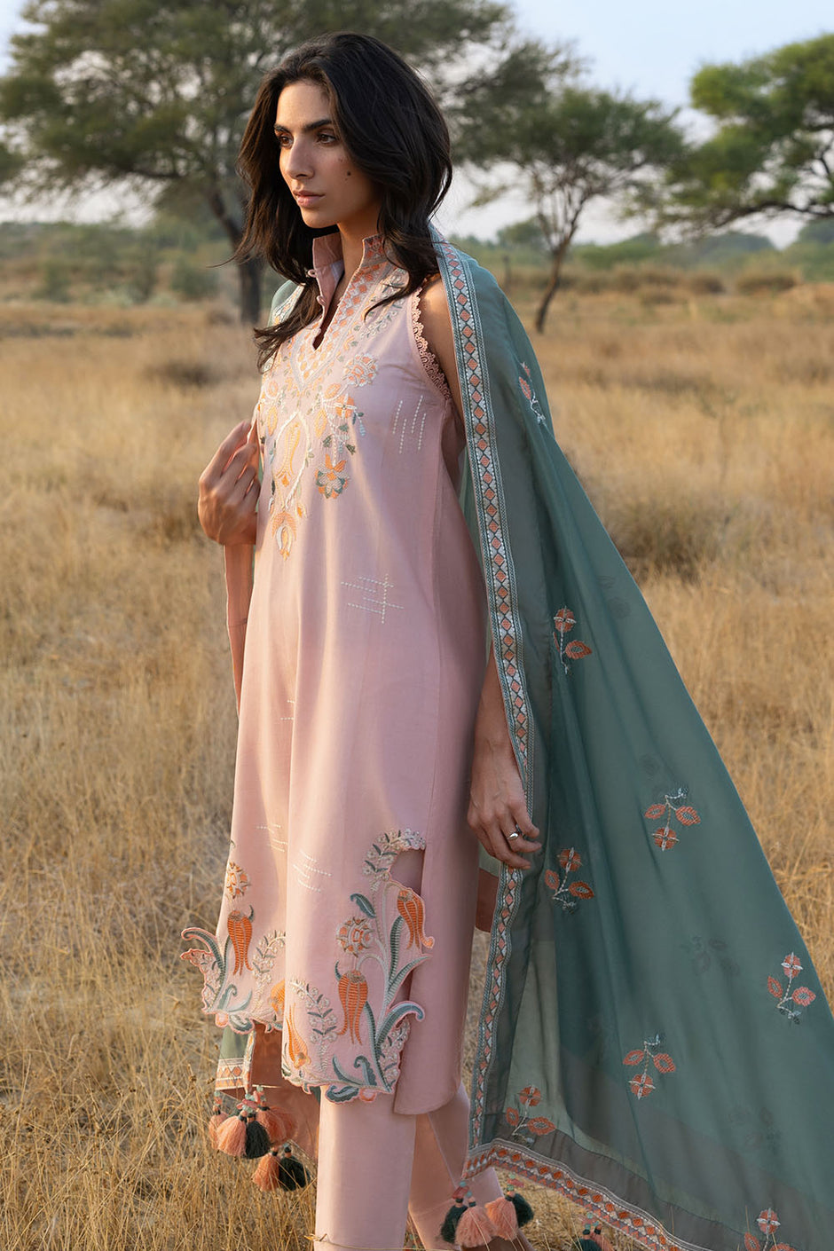 3 Piece Embroidered Lawn Suit with Embroidered Paper Cotton Dupatta