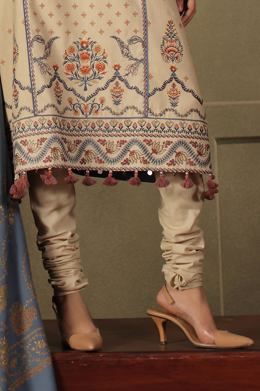 3 Piece Embroidered Cotton Linen Stripe Suit