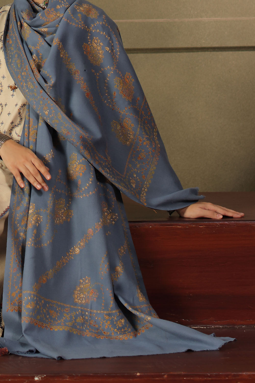 3 Piece Embroidered Cotton Linen Stripe Suit