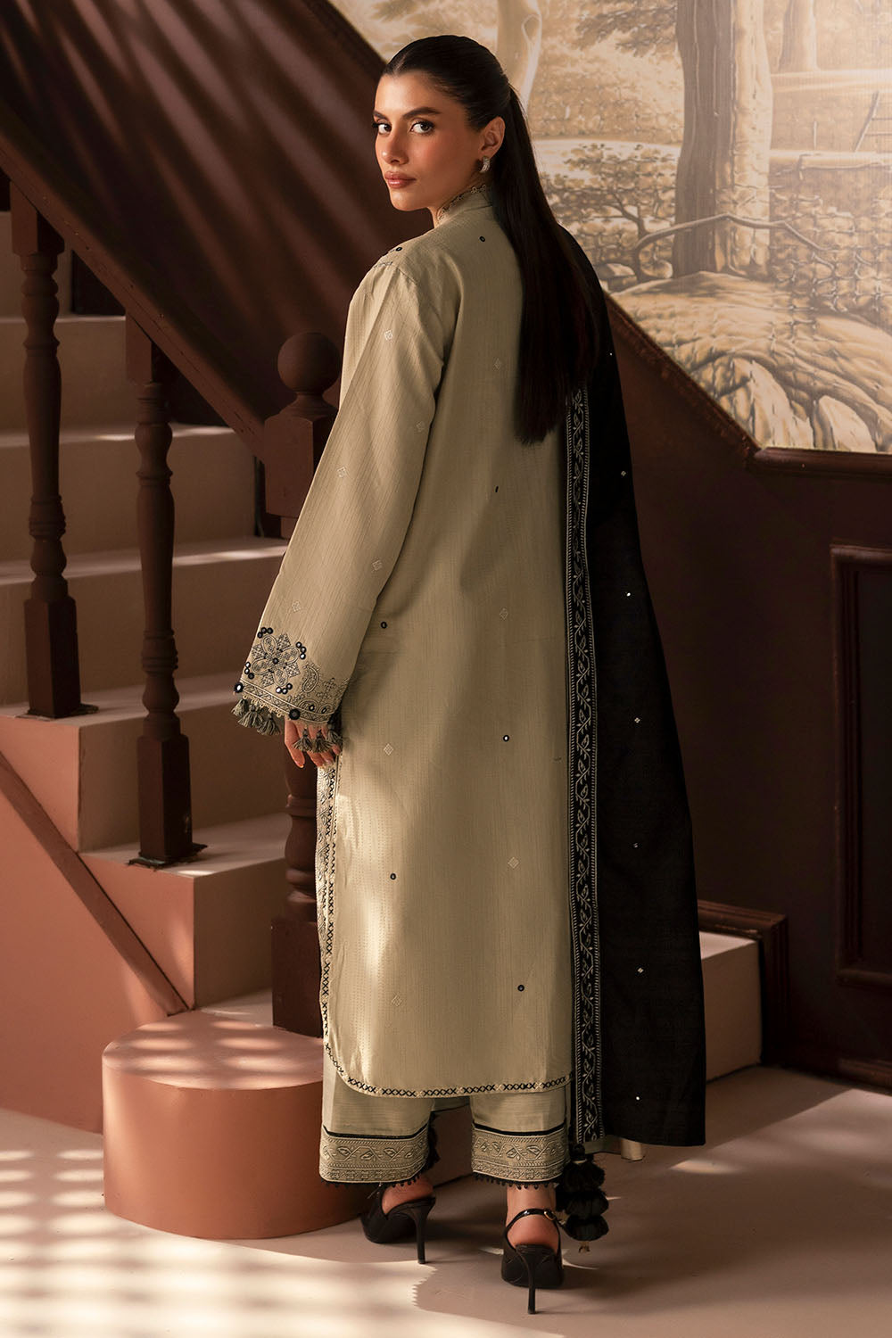 3 Piece Embroidered Kantha Stripe Suit