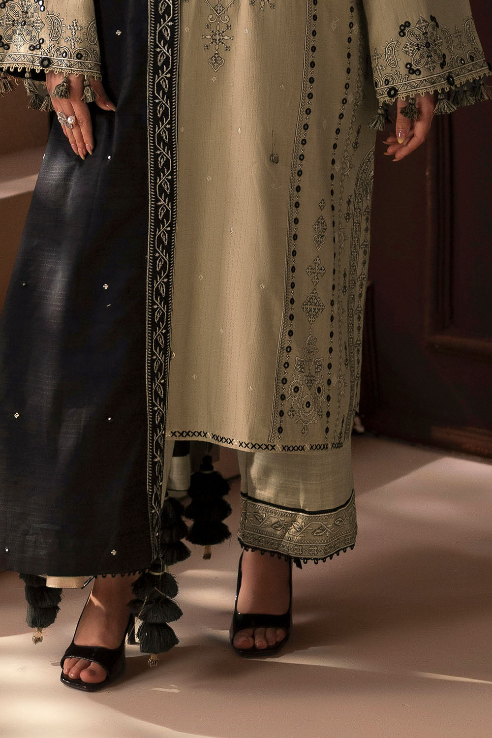 3 Piece Embroidered Kantha Stripe Suit
