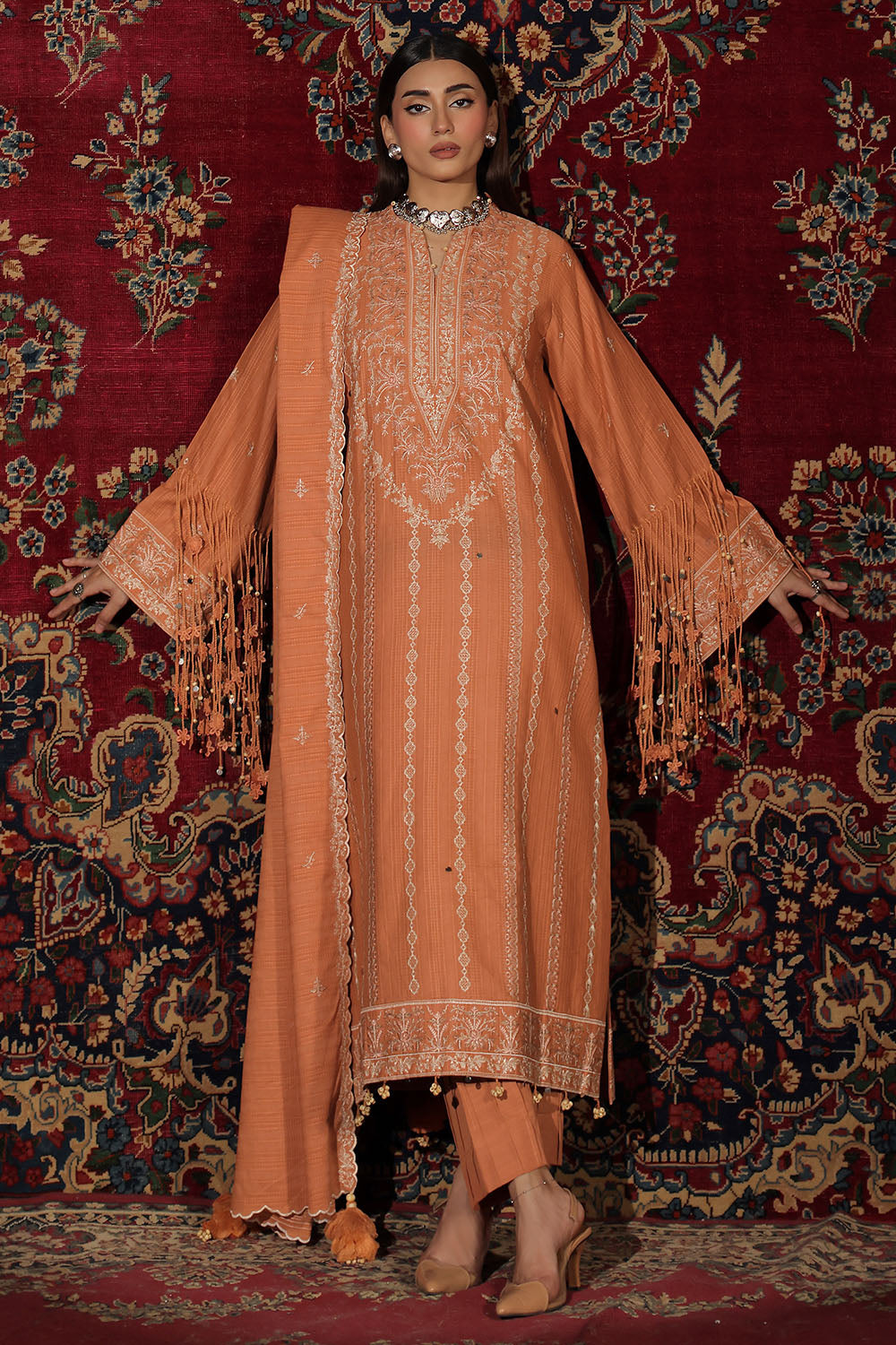3 Piece Embroidered Kantha Stripe Suit