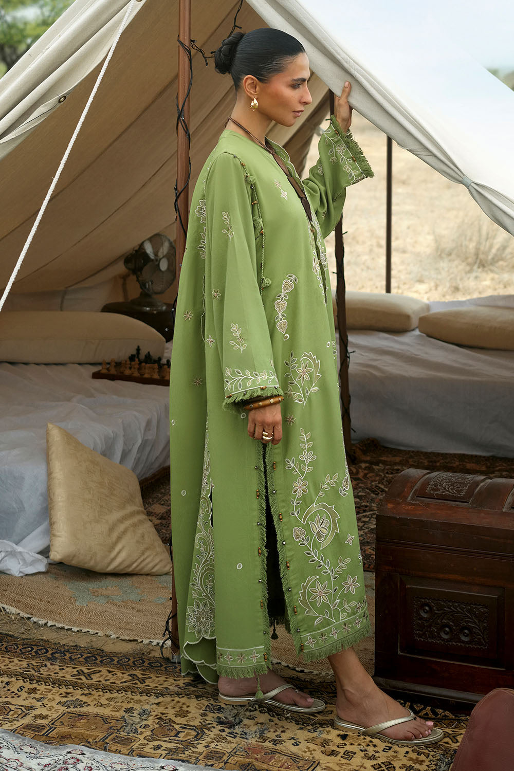 3 Piece Embroidered Karandi Suit with Embroidered Karandi Dupatta