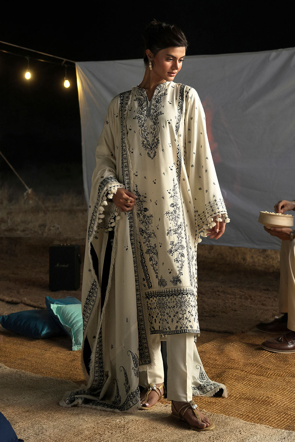 3 Piece Embroidered Karandi Suit with Embroidered Karandi Dupatta