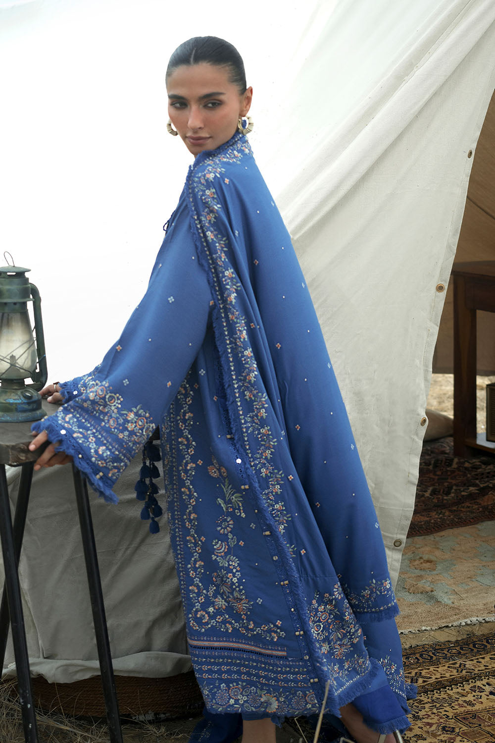 3 Piece Embroidered Karandi Suit with Embroidered Karandi Dupatta