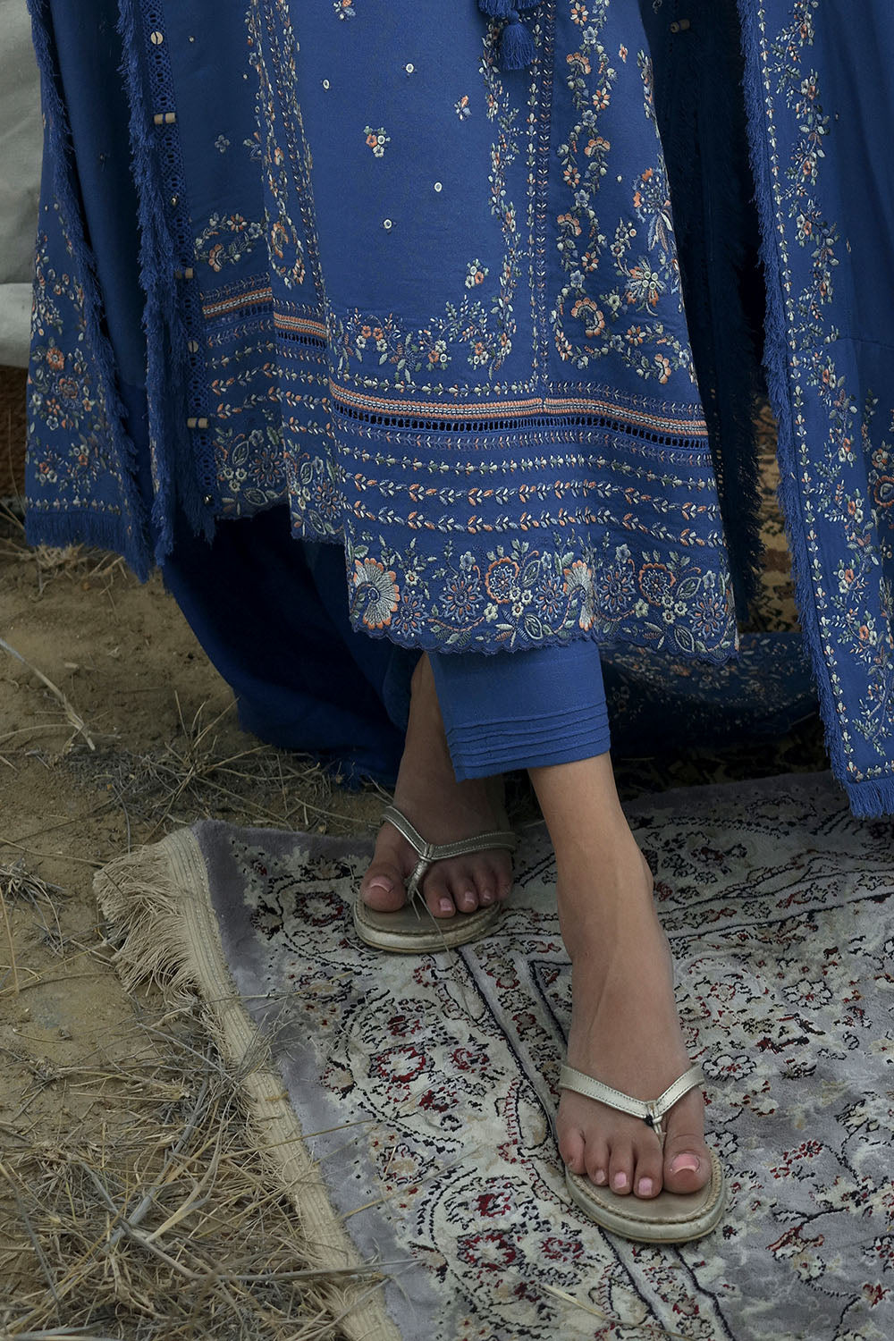 3 Piece Embroidered Karandi Suit with Embroidered Karandi Dupatta