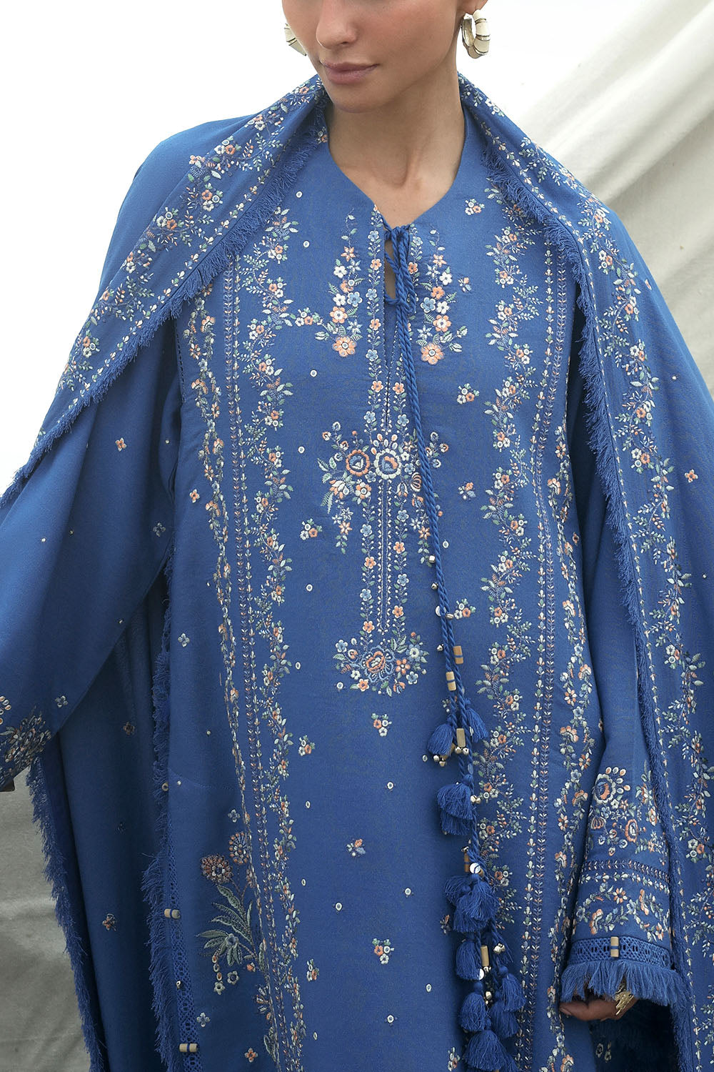 3 Piece Embroidered Karandi Suit with Embroidered Karandi Dupatta
