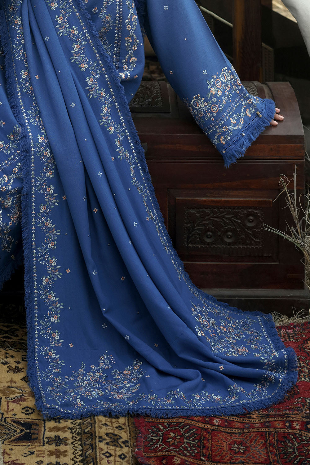 3 Piece Embroidered Karandi Suit with Embroidered Karandi Dupatta