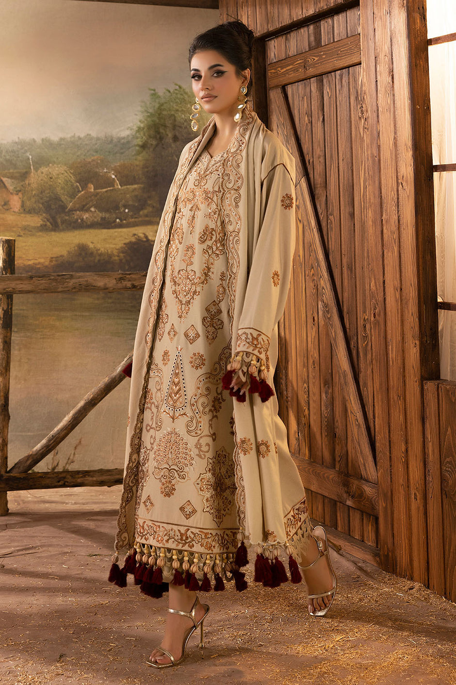 3 Piece Embroidered Karandi Suit with Dupatta