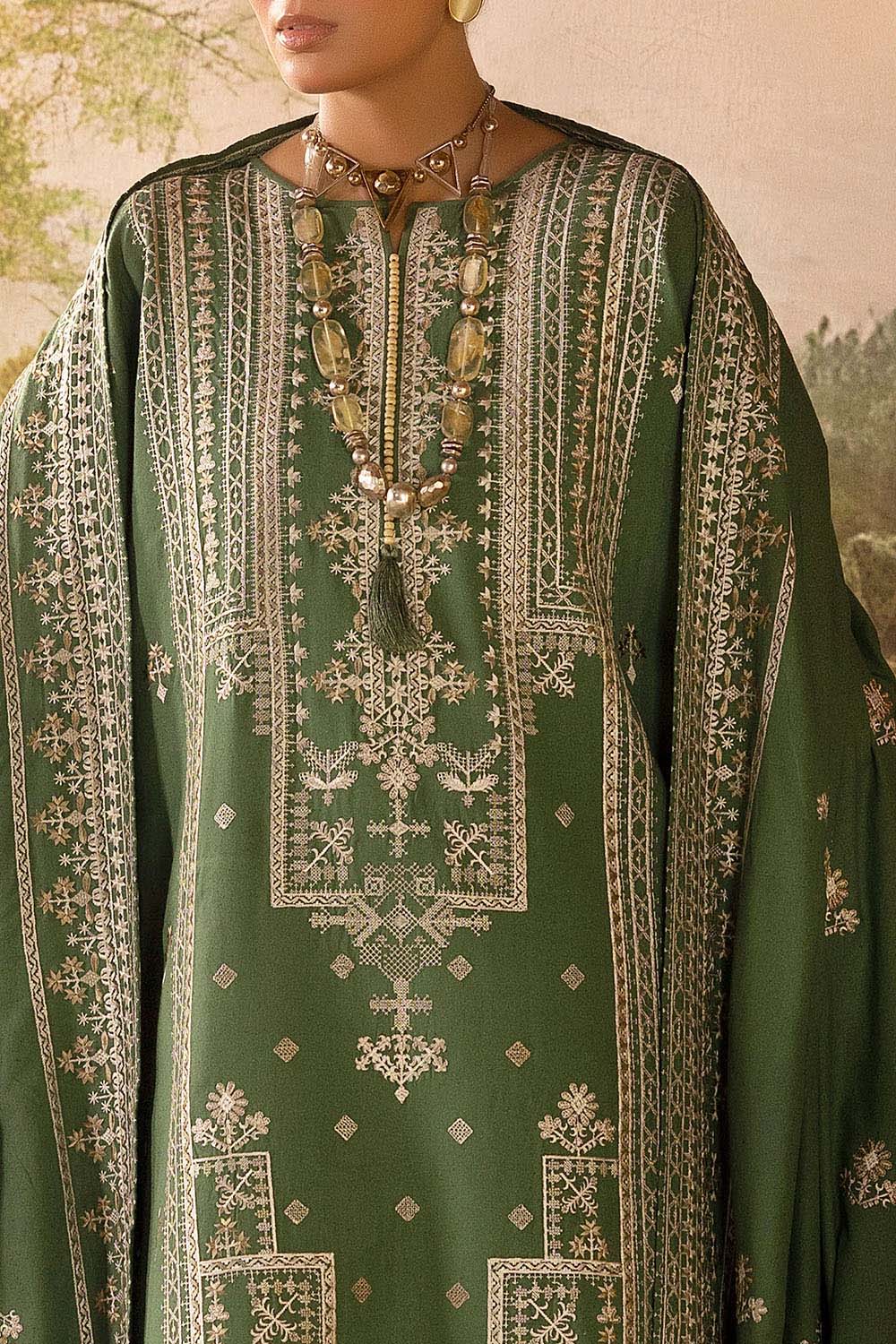 3 Piece Embroidered Karandi Suit with Borders and Dupatta AY-52005