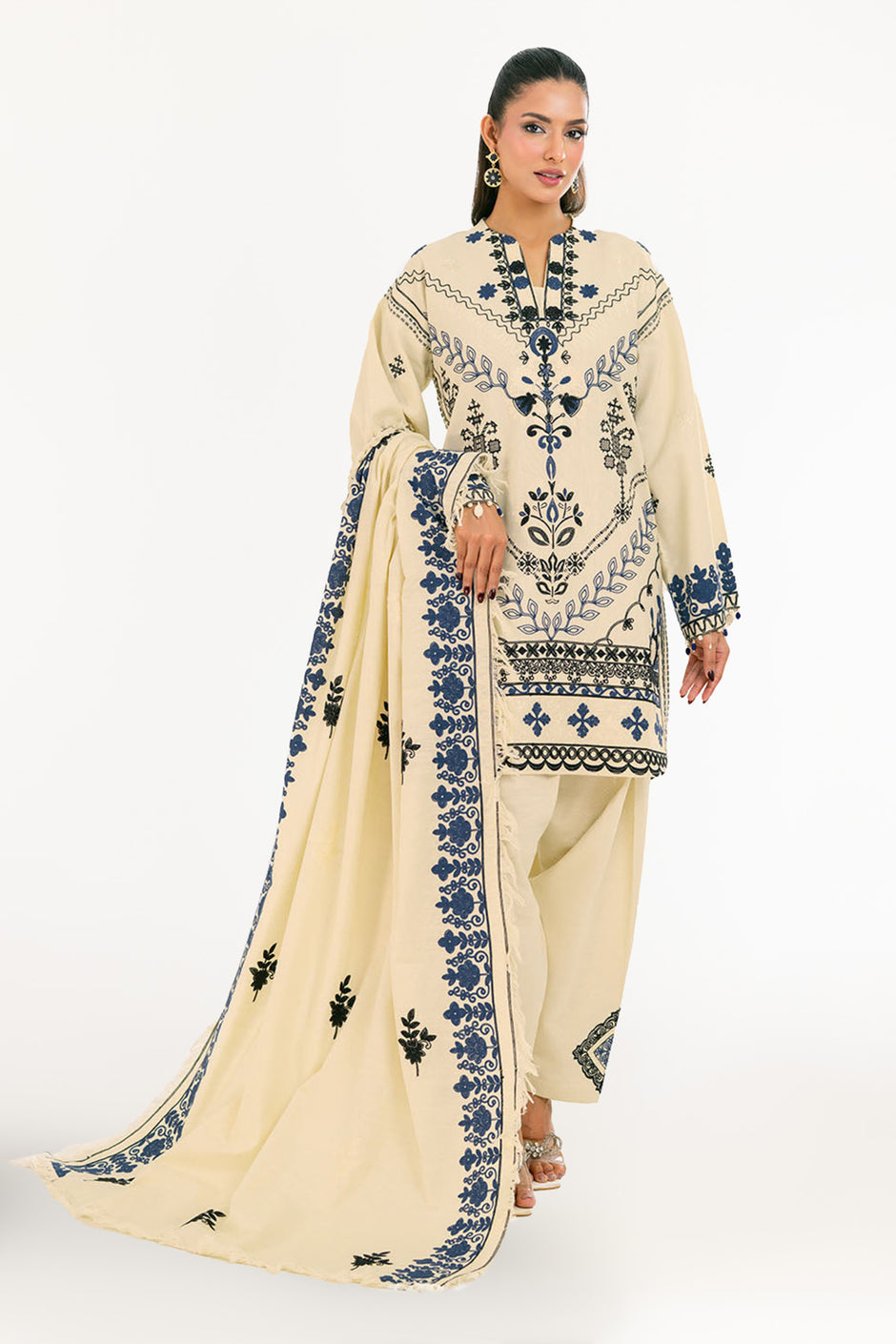 3 Piece Embroidered Khaddar Suit with Dupatta K-52011