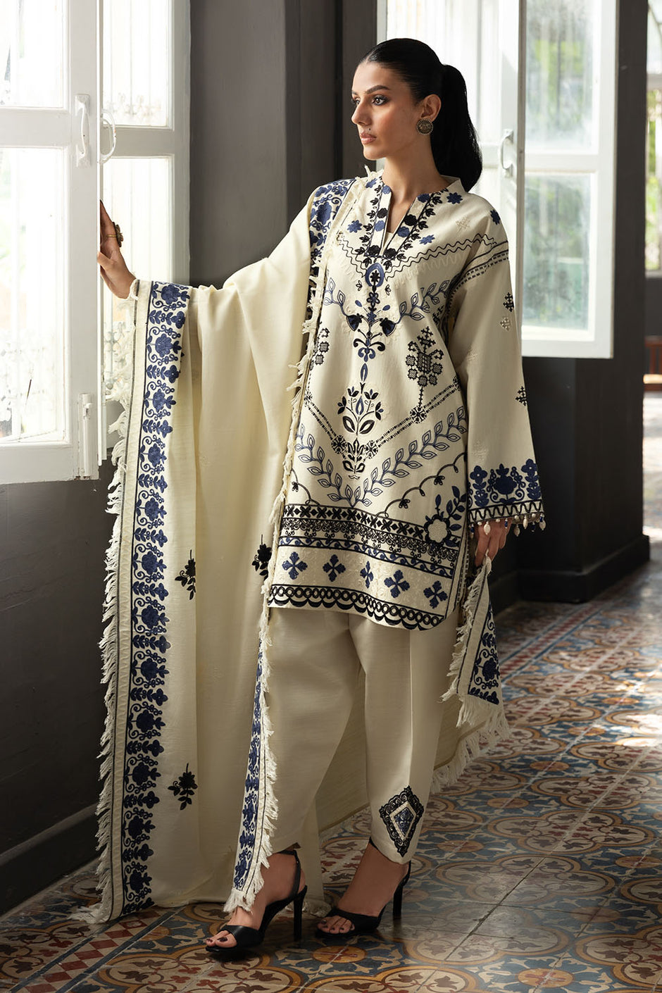 3 Piece Embroidered Khaddar Suit with Dupatta