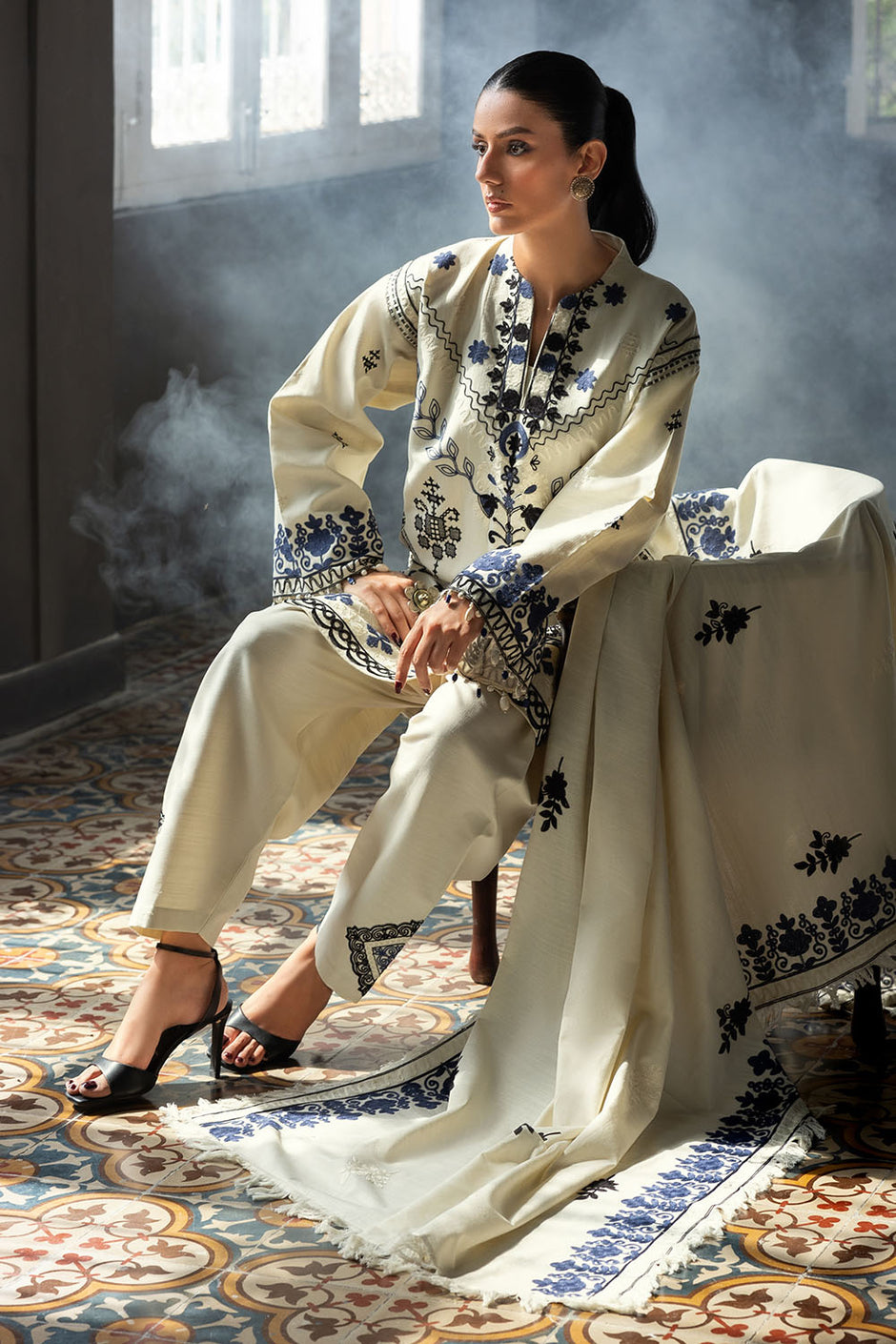 3 Piece Embroidered Khaddar Suit with Dupatta