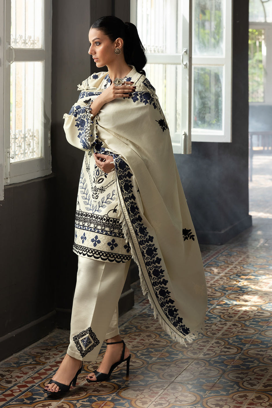 3 Piece Embroidered Khaddar Suit with Dupatta