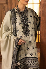 3 Piece Embroidered Khaddar Suit with Back and Dupatta K-52033