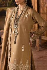 3 Piece Embroidered Khaddar Suit with Organza Neckline and Dupatta K-52034