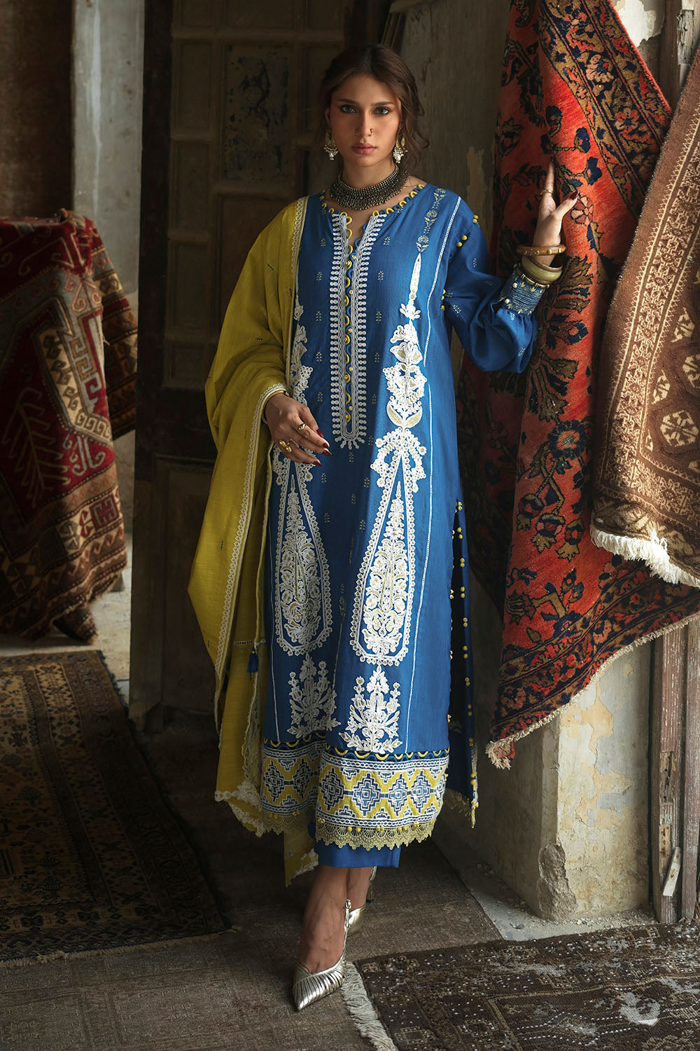 3 Piece Embroidered Khaddar Suit with Embroidered Khaddar Dupatta