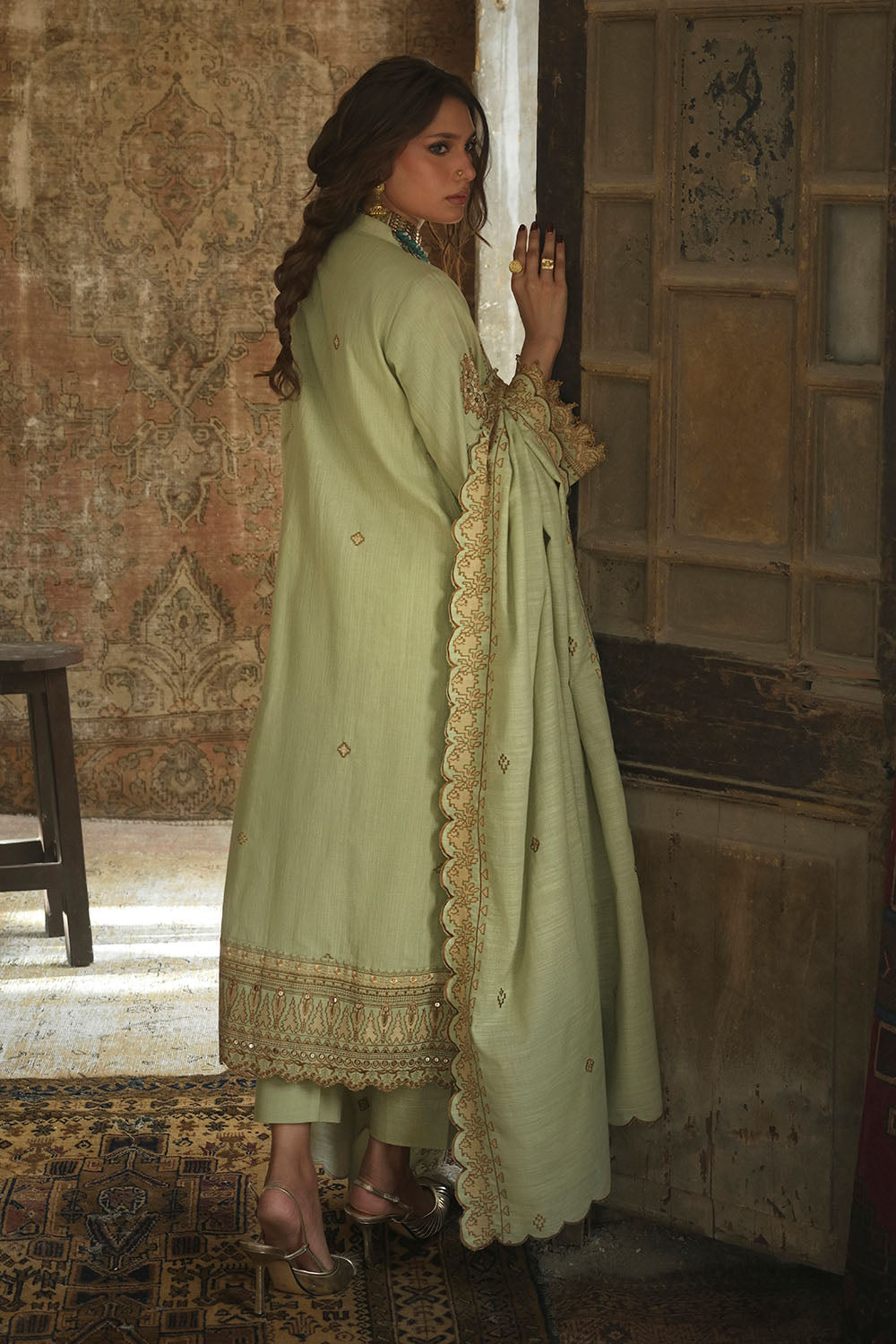 3 Piece Embroidered Khaddar Suit with Embroidered Khaddar Dupatta
