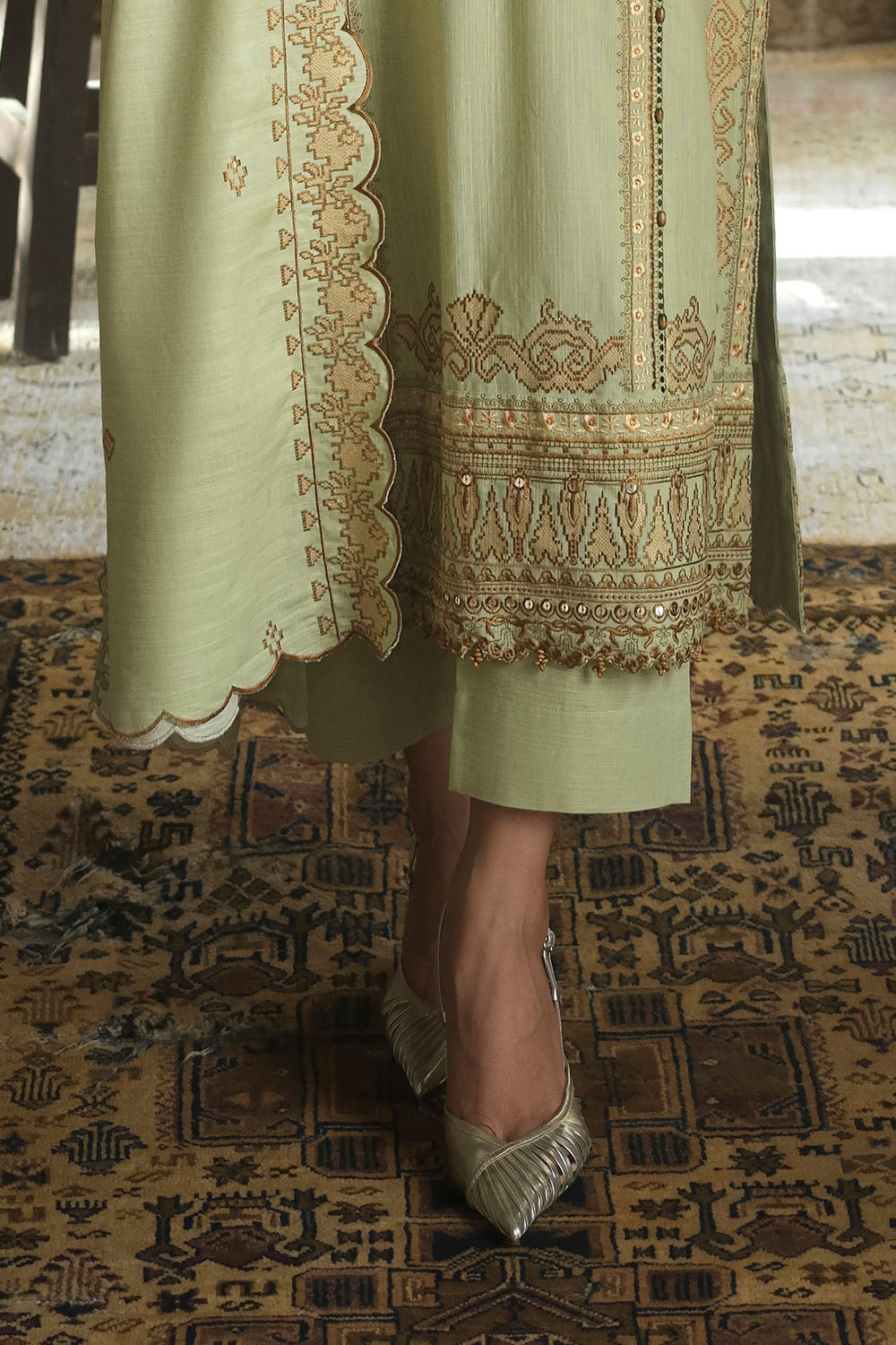 3 Piece Embroidered Khaddar Suit with Embroidered Khaddar Dupatta