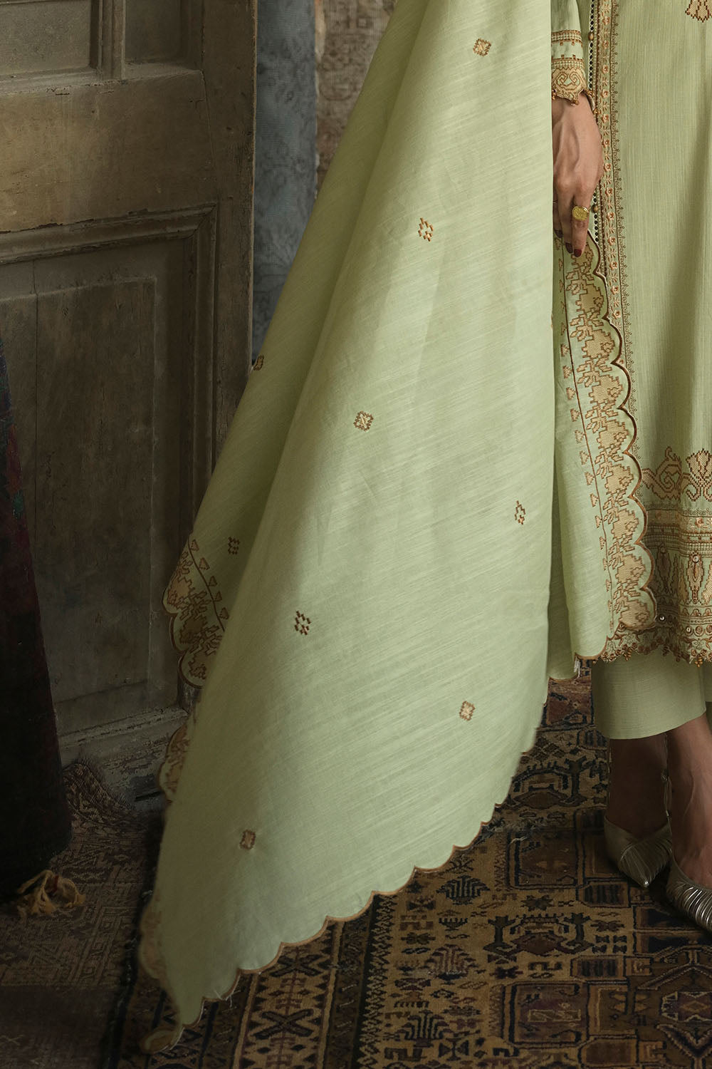 3 Piece Embroidered Khaddar Suit with Embroidered Khaddar Dupatta
