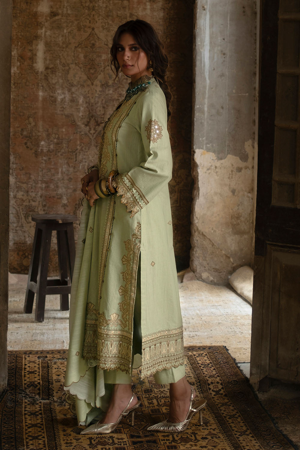 3 Piece Embroidered Khaddar Suit with Embroidered Khaddar Dupatta