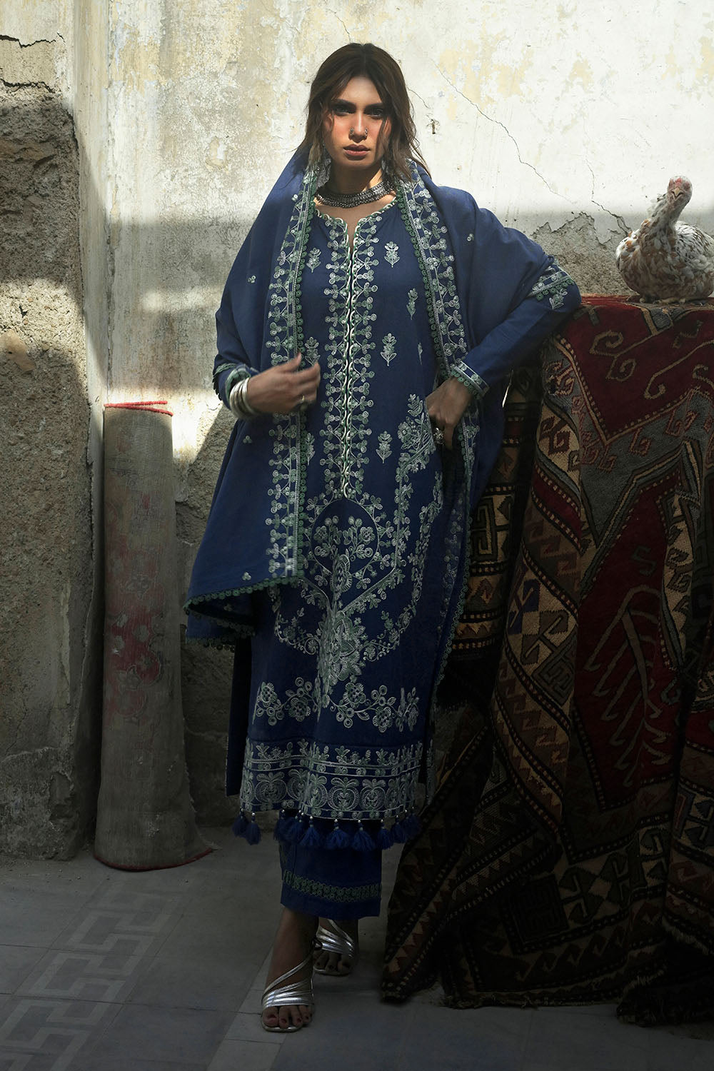 3 Piece Embroidered Khaddar Suit with Embroidered Khaddar Dupatta