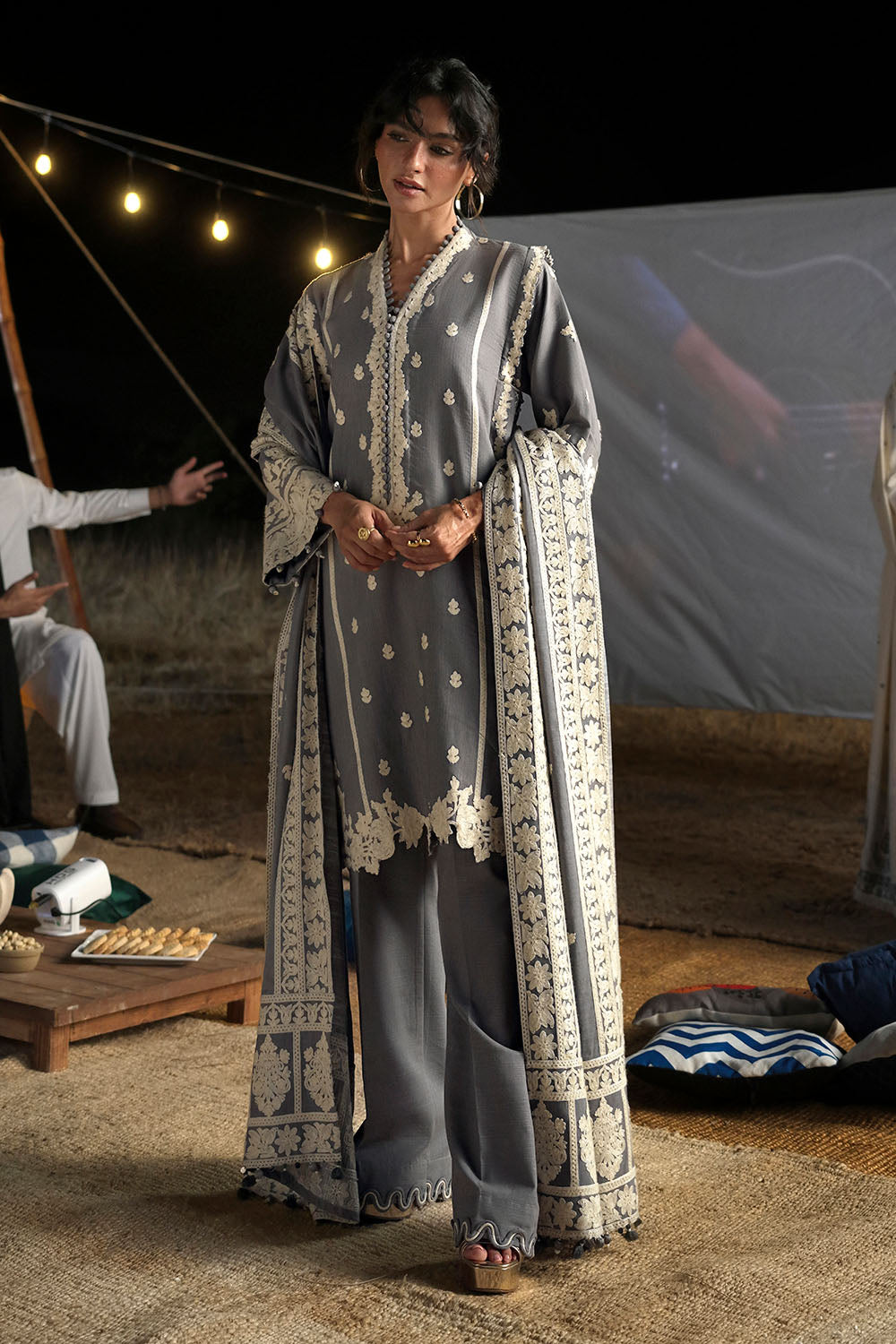 3 Piece Embroidered Khaddar Suit with Embroidered Khaddar Dupatta