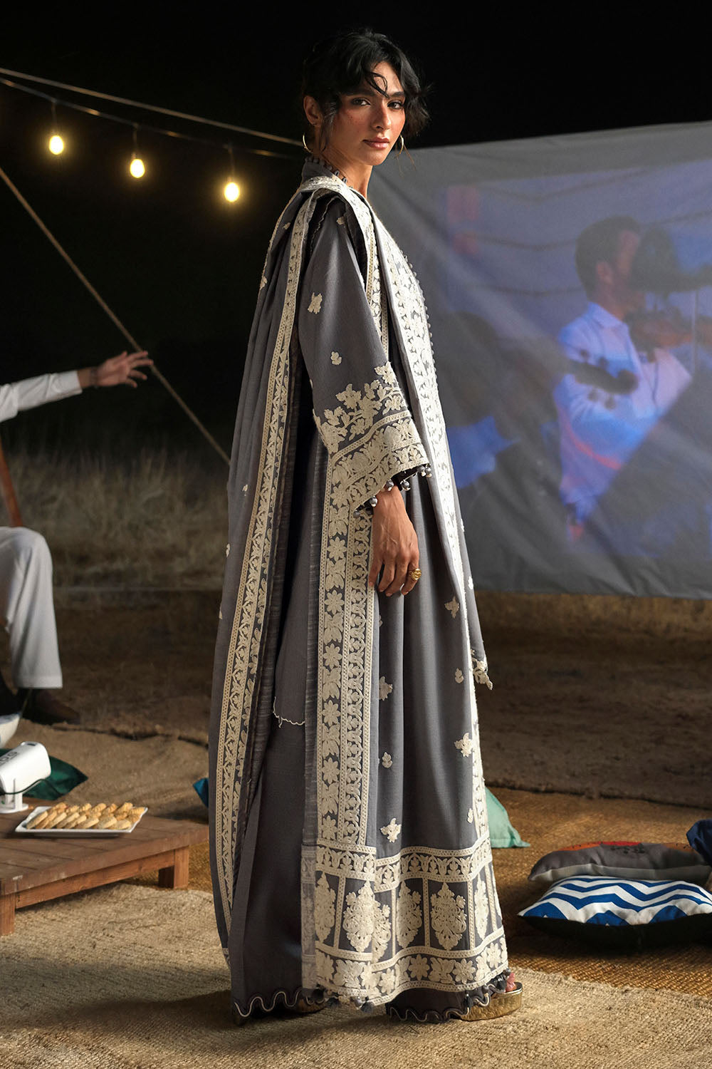 3 Piece Embroidered Khaddar Suit with Embroidered Khaddar Dupatta