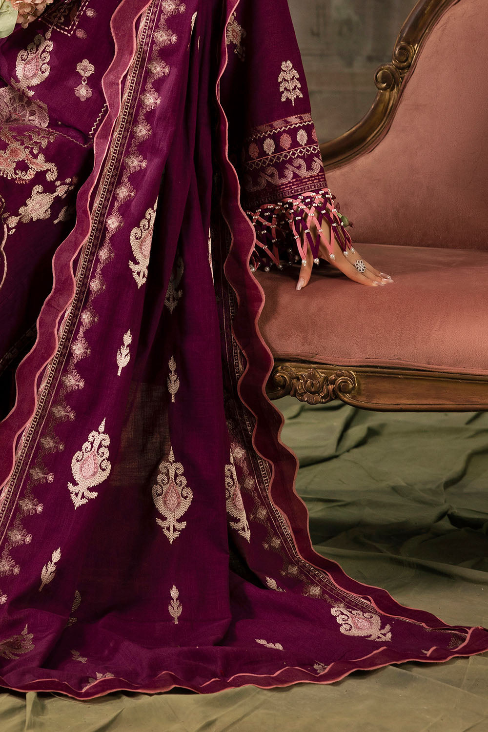 3 Piece Embroidered Khaddar Suit with Chalk Lace and Trouser Border K-52013