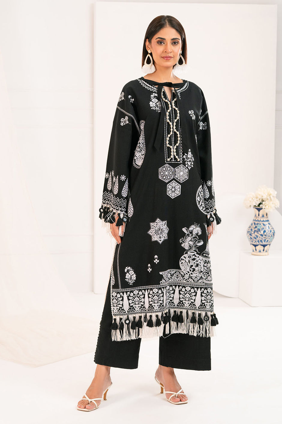2 Piece Embroidered Khaddar Suit with Borders