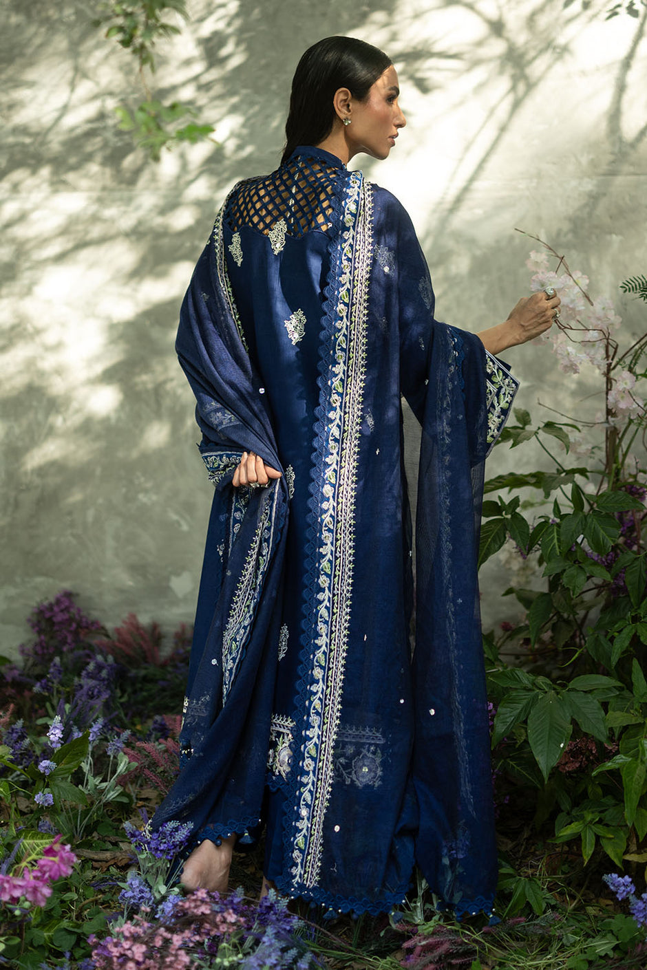 3 Piece Embroidered Lawn Suit with Embroidered Borders and Embroidered Khaddi Net Dupatta