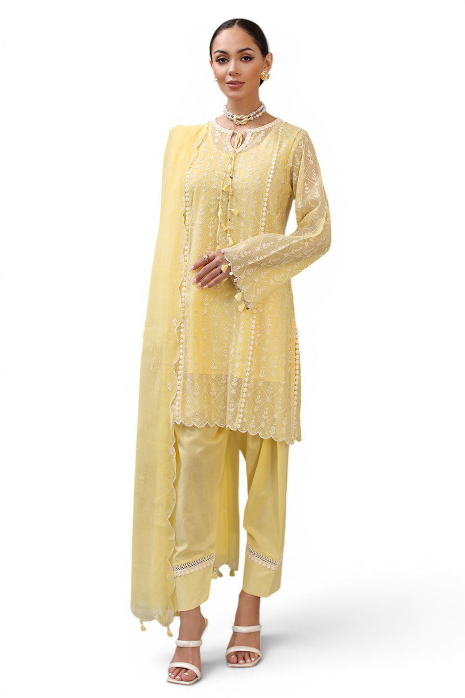 3 Piece Embroidered Khaddi Net Suit