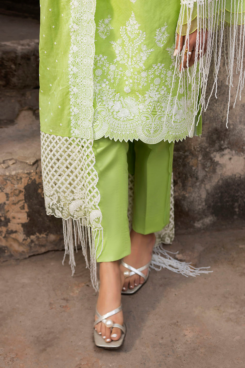3 Piece Embroidered Jacquard Suit with Embroidered Denting Dupatta