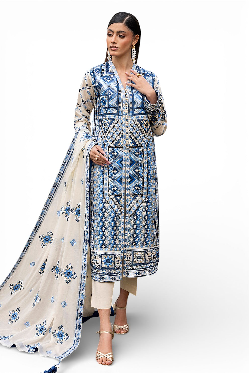 3 Piece Embroidered Lawn Suit with Embroidered Borders CL-52450