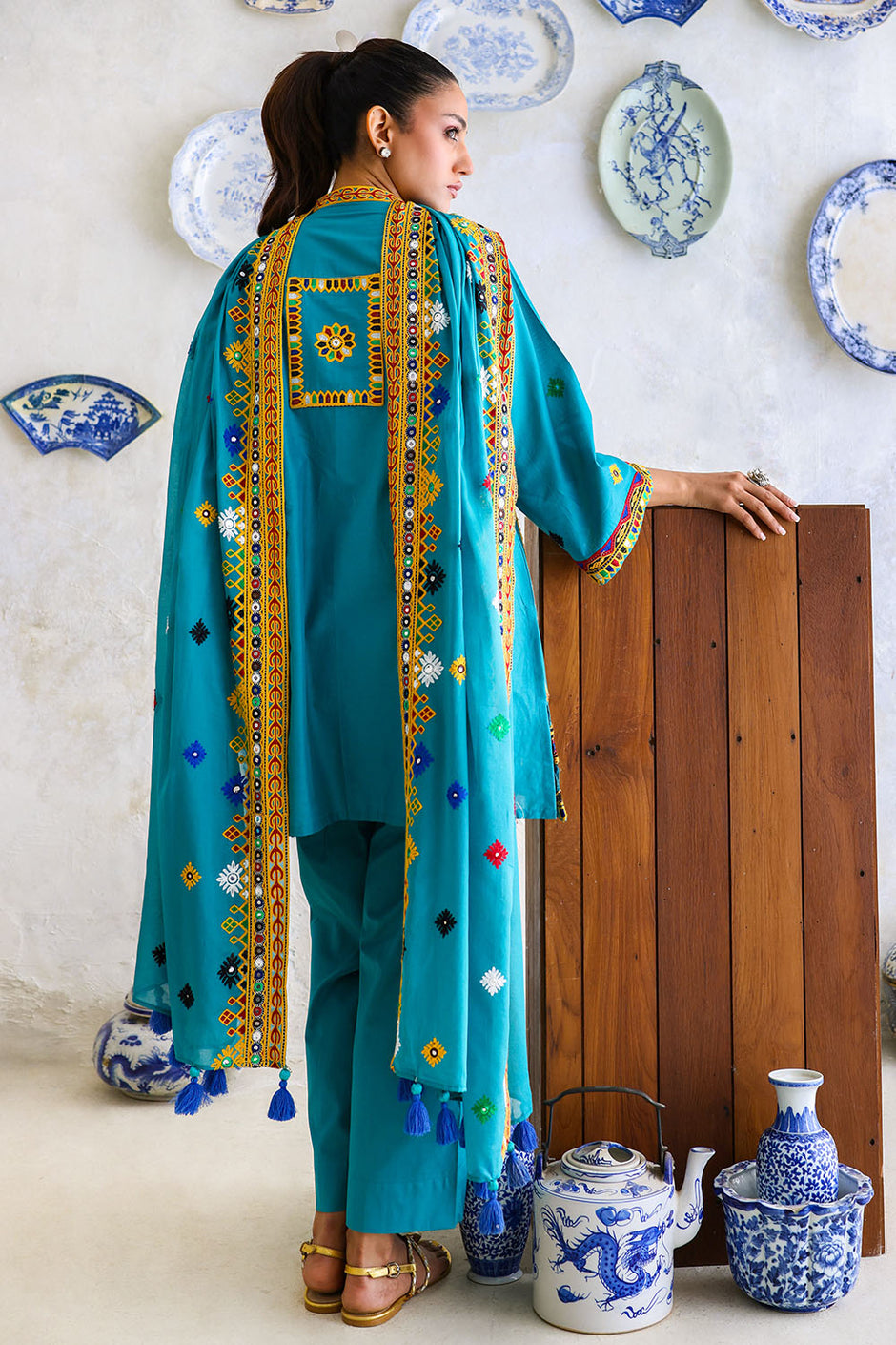 3 Piece Embroidered Lawn Suit with Lawn Dupatta and Borders
