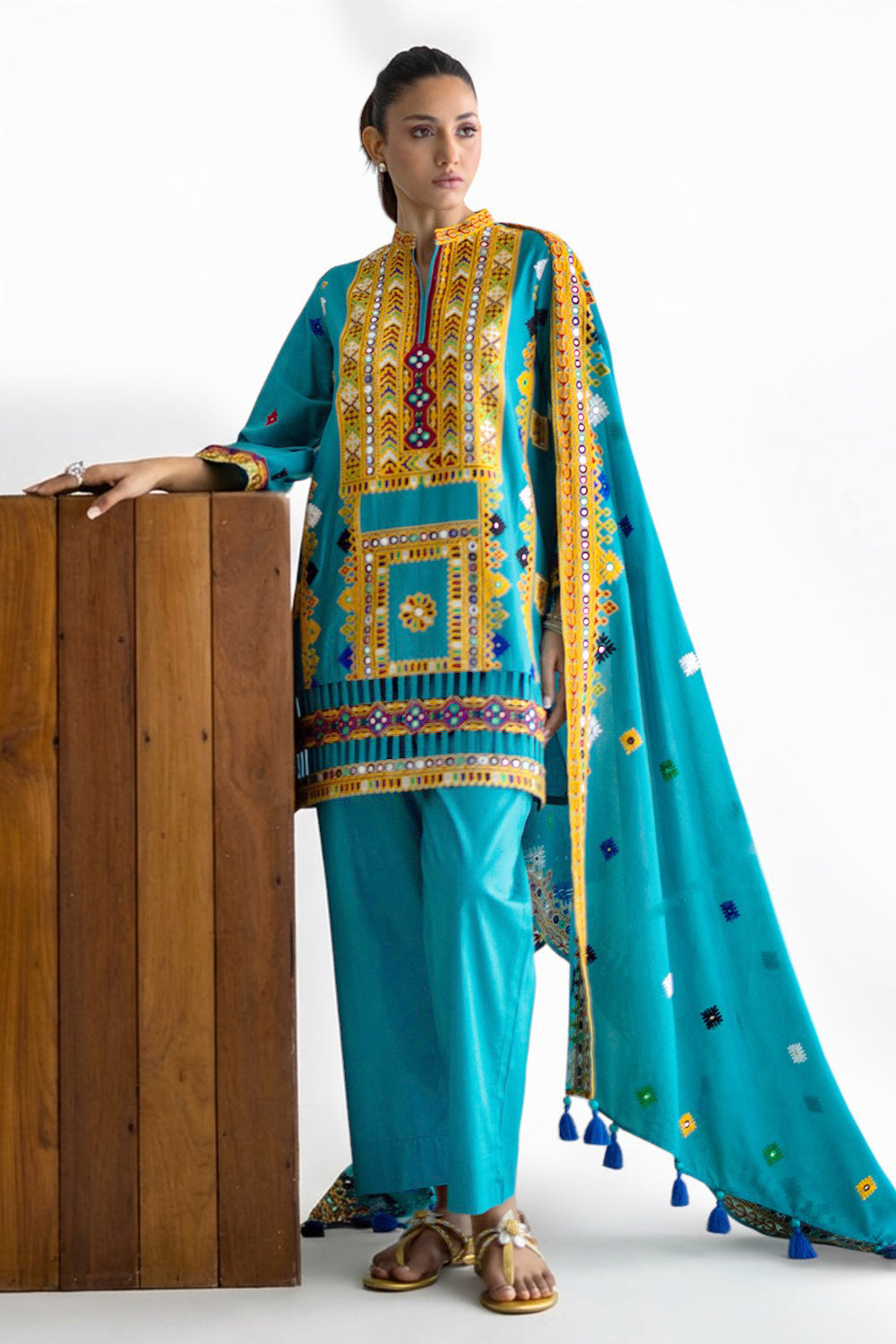 3 Piece Embroidered Lawn Suit with Lawn Dupatta and Borders