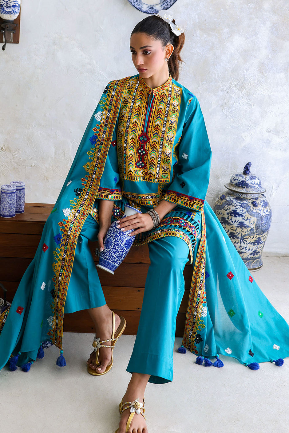 3 Piece Embroidered Lawn Suit with Lawn Dupatta and Borders