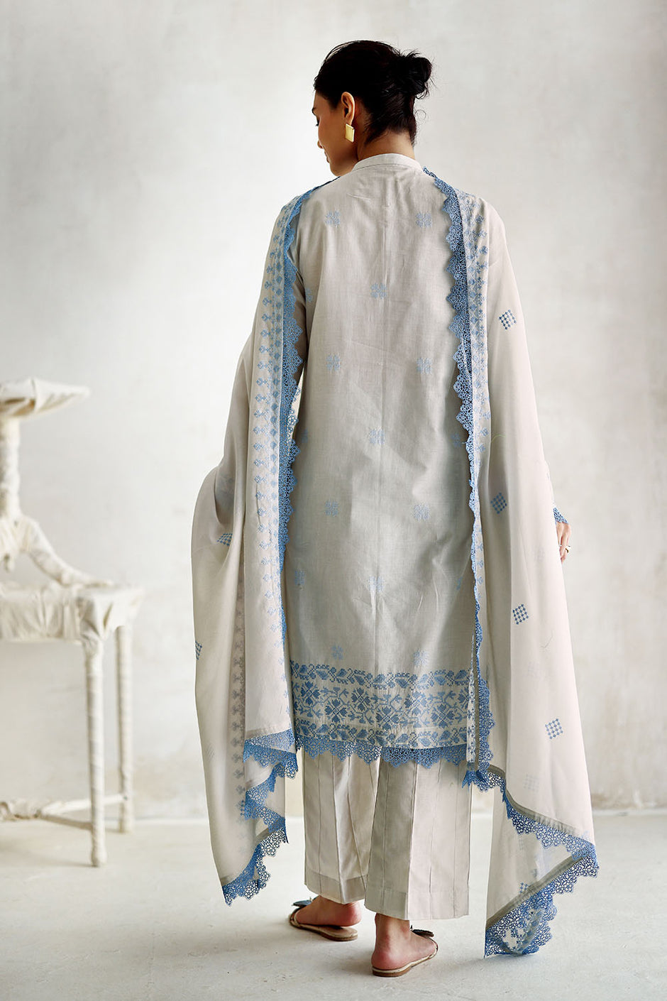 3 Piece Embroidered Lawn Suit with Embroidered Lawn Dupatta and Neckline