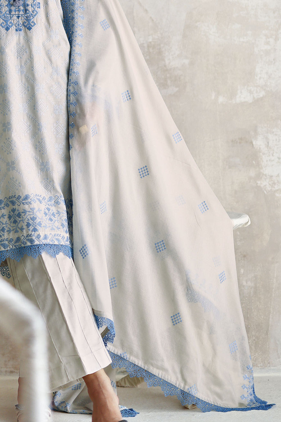 3 Piece Embroidered Lawn Suit with Embroidered Lawn Dupatta and Neckline