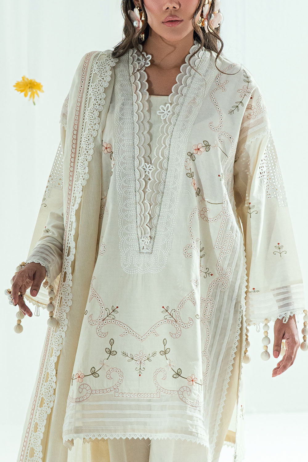 3 Piece Embroidered Lawn Suit with Embroidered Denting Dupatta