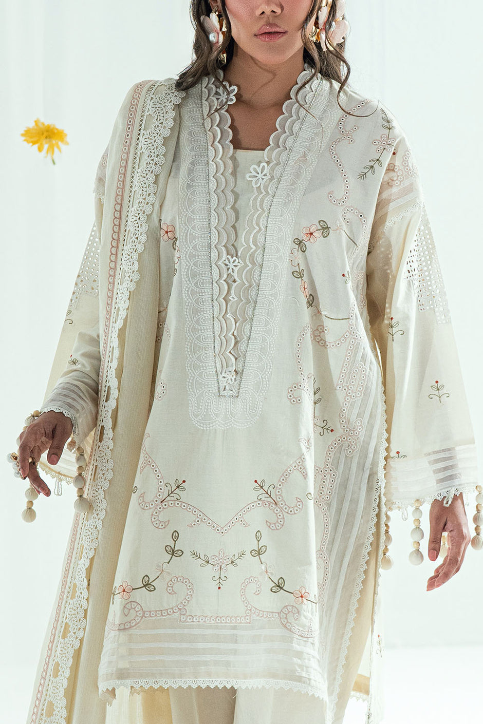 3 Piece Embroidered Lawn Suit with Embroidered Denting Dupatta
