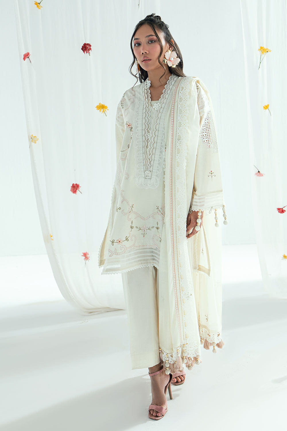 3 Piece Embroidered Lawn Suit with Embroidered Denting Dupatta