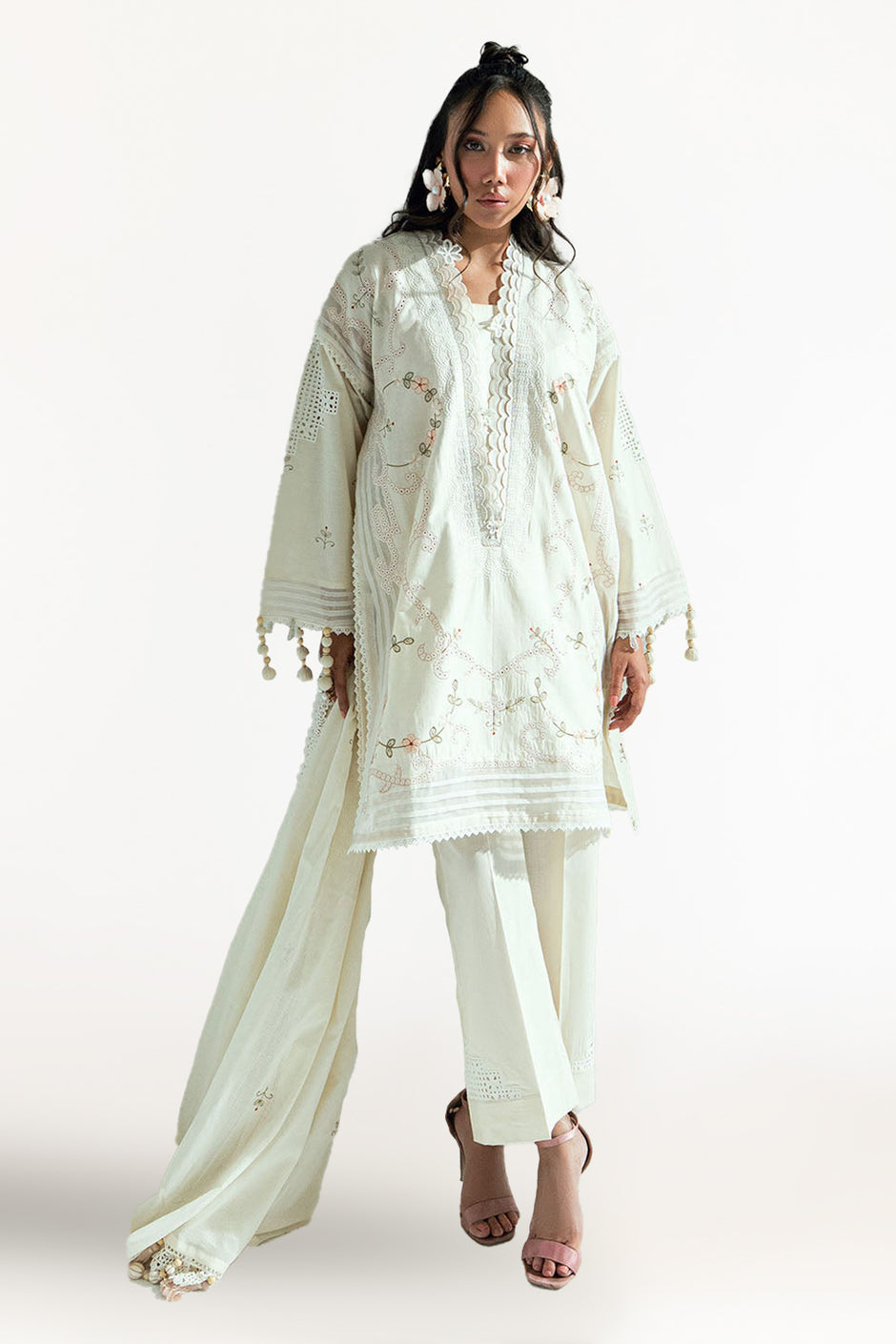 3 Piece Embroidered Lawn Suit with Embroidered Denting Dupatta