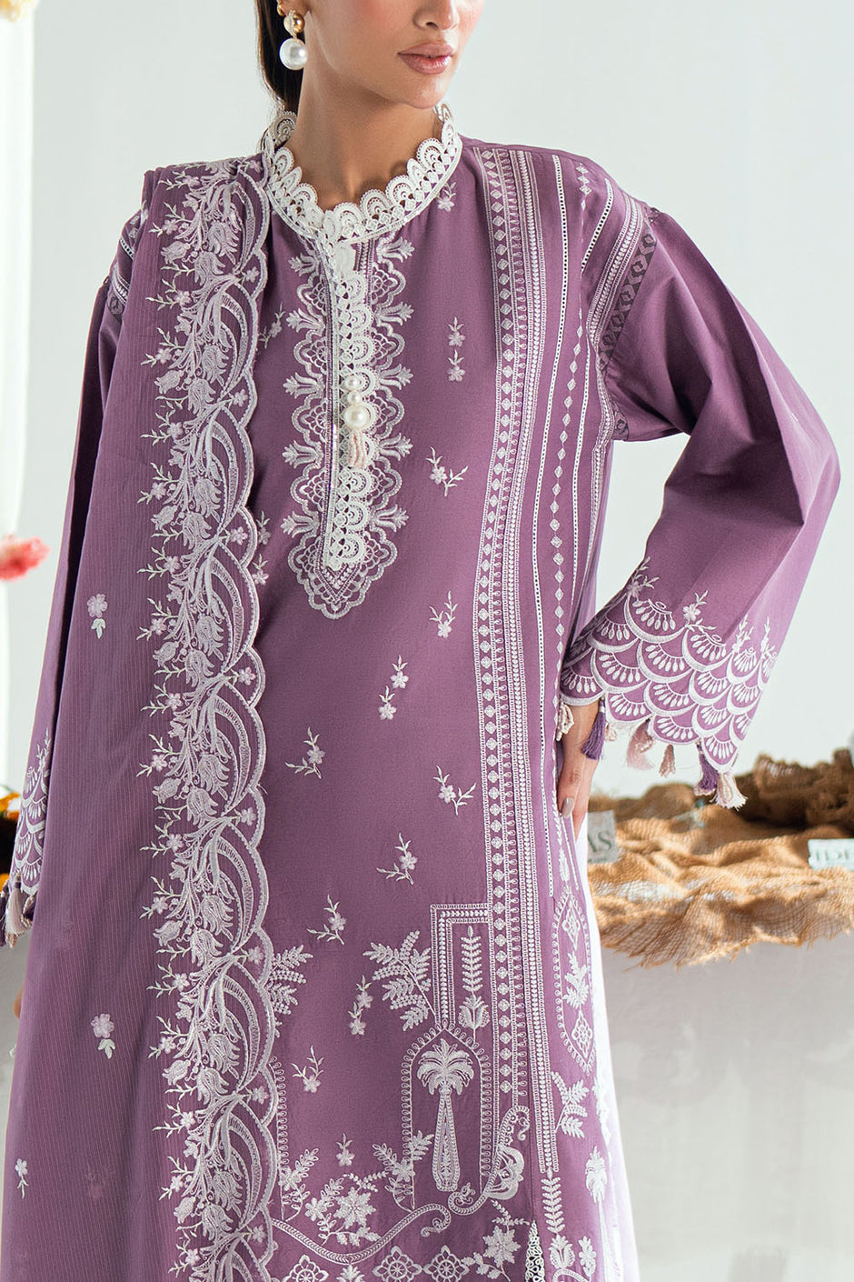 3 Piece Embroidered Lawn Suit with Embroidered Denting Dupatta