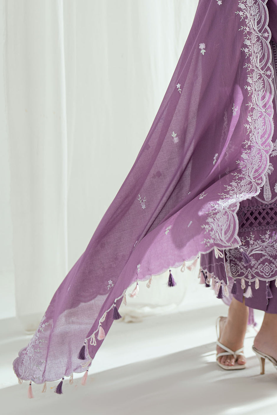 3 Piece Embroidered Lawn Suit with Embroidered Denting Dupatta