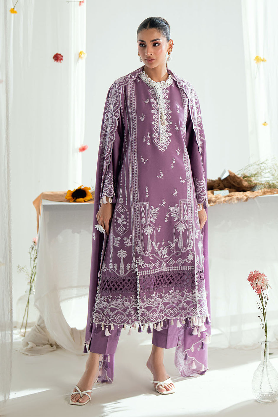 3 Piece Embroidered Lawn Suit with Embroidered Denting Dupatta