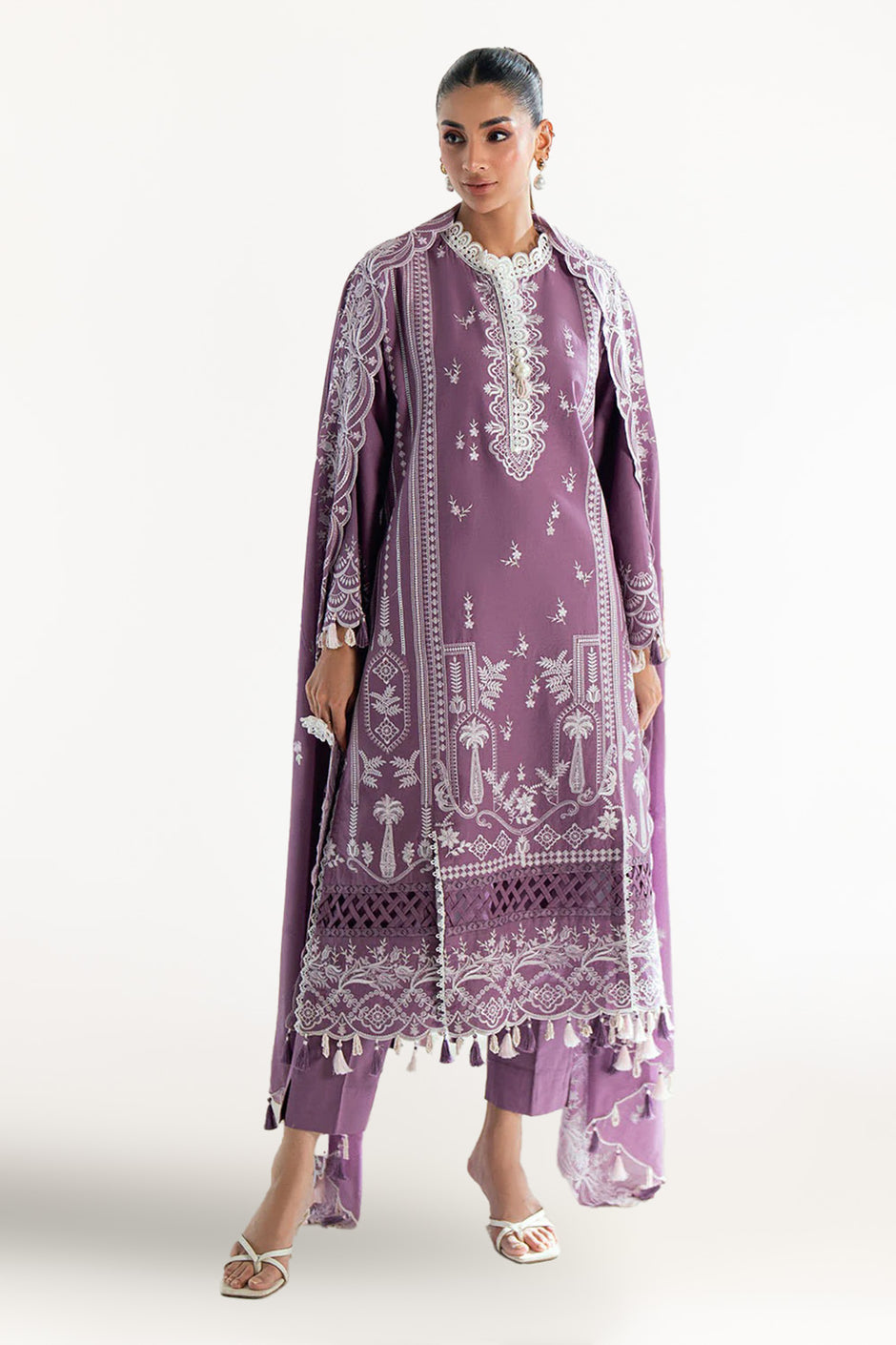 3 Piece Embroidered Lawn Suit with Embroidered Denting Dupatta