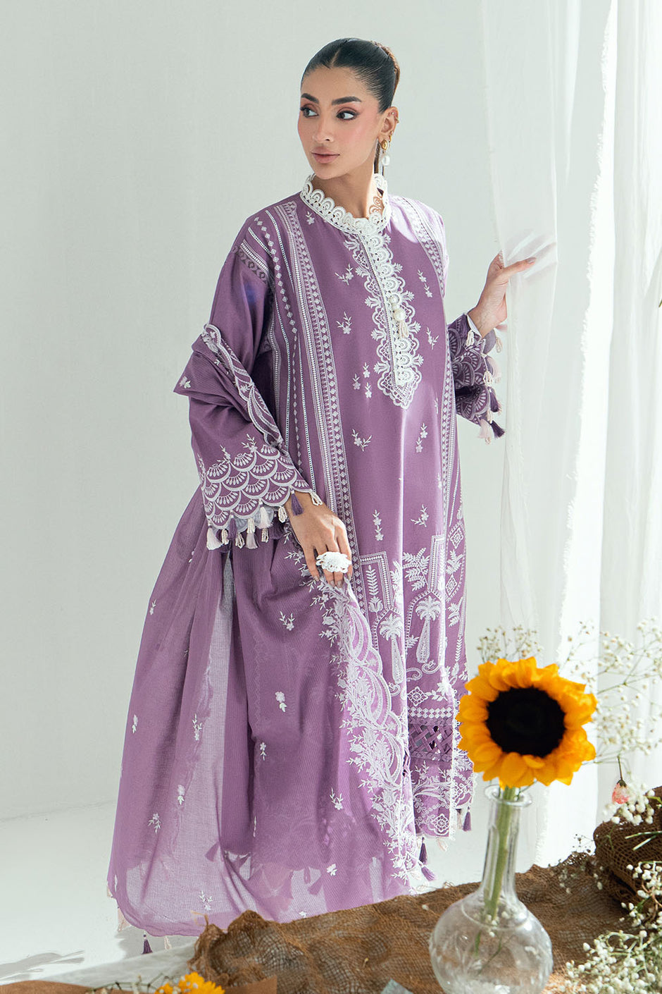 3 Piece Embroidered Lawn Suit with Embroidered Denting Dupatta